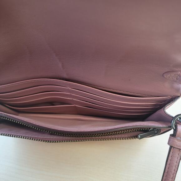 Coach Pink Rose Pebbled Leather Flap Snap Crossbody Wallet - Picture 6 of 11